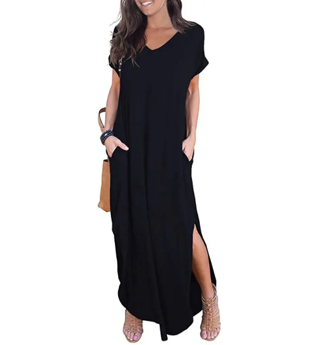 Women's Casual Loose Pocket Long Dress Short Sleeve Split Maxi Dresses, As photo
Women's Casual Loose Pocket Long Dress Short Sleeve Split Maxi Dresses, As photo