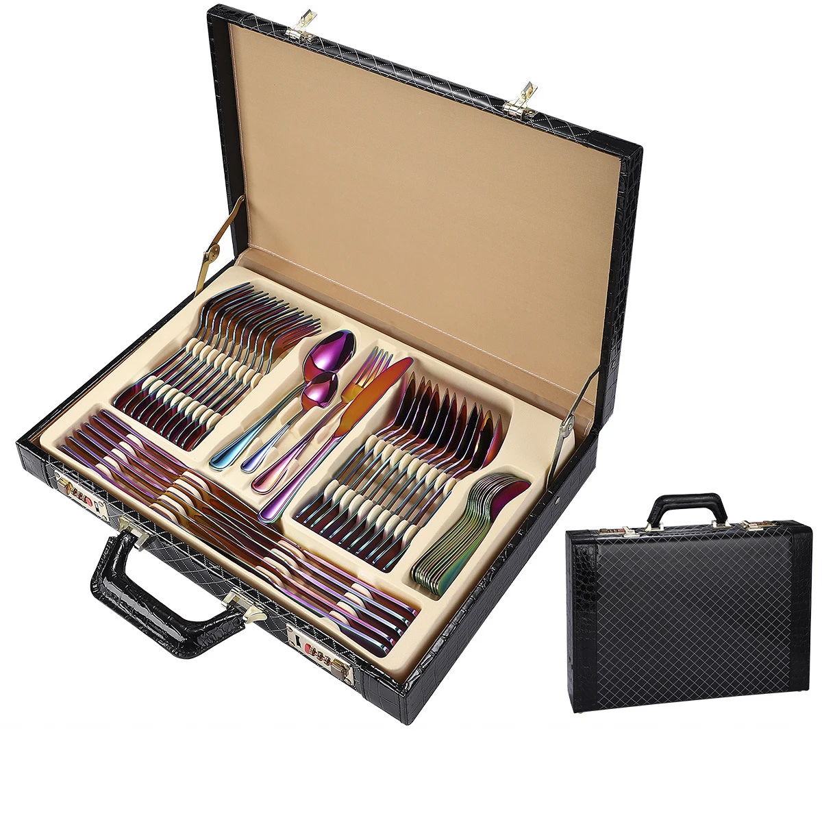 Eco-friendly 48-piece cutlery set stainless steel cutlery set with black leather box, Mirror polish
Eco-friendly 48-piece cutlery set stainless steel cutlery set with black leather box, Mirror polish