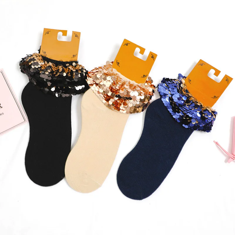 Ruffle Tulle Black Navy Nude Floral Pattern Cotton Women Girls Ankle Gold Sequin Socks, 3 colors
Ruffle Tulle Black Navy Nude Floral Pattern Cotton Women Girls Ankle Gold Sequin Socks, 3 colors