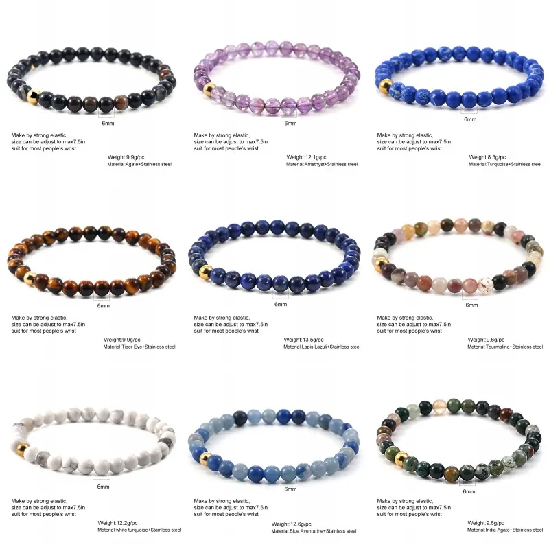 Handmade stainless steel jewelry unique 6mm natural stone bead bracelet women and men stretch charm Yoga jewelry
Handmade stainless steel jewelry unique 6mm natural stone bead bracelet women and men stretch charm Yoga jewelry