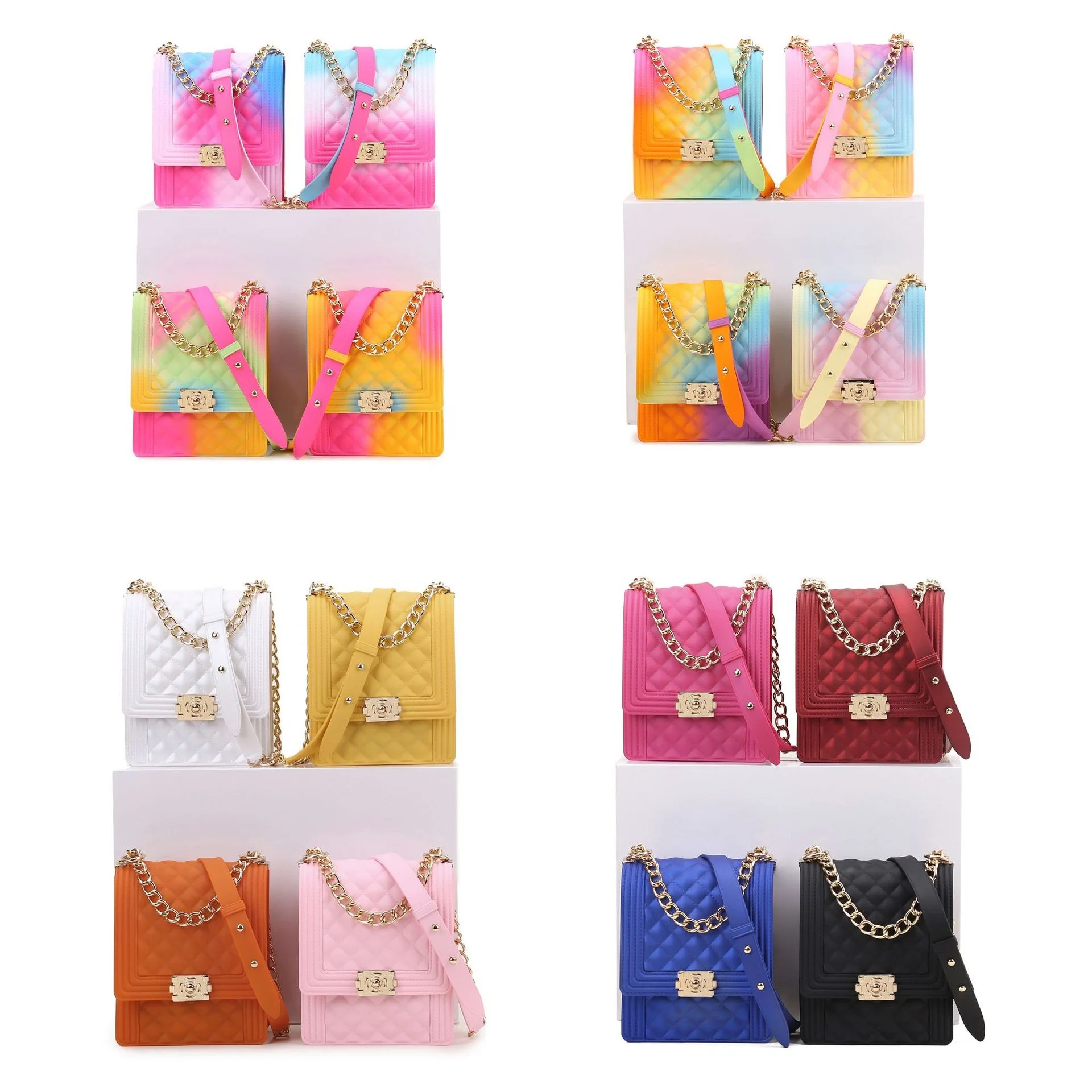 Wholesale women luxury handbags popular silicone/pvc shoulder designer famous handbag rainbow mini candy jelly purse bag
Wholesale women luxury handbags popular silicone/pvc shoulder designer famous handbag rainbow mini candy jelly purse bag