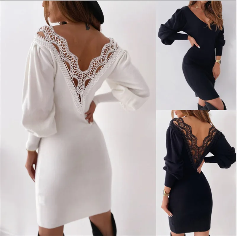 Autumn Women Lace Puff Long Sleeve Sweater Dresses Jumper Office Ladies Elegant Casual Solid Pullover Hollow Out Backless Dress
Autumn Women Lace Puff Long Sleeve Sweater Dresses Jumper Office Ladies Elegant Casual Solid Pullover Hollow Out Backless Dress