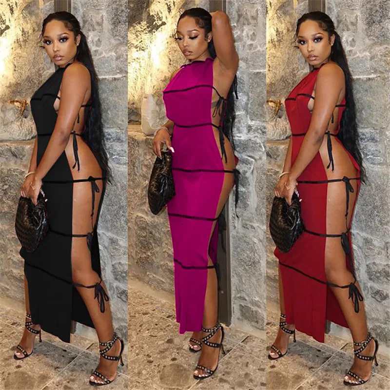 Summer fashion hollow sexy dress sleeveless tie long casual dresses for women, Picture color
Summer fashion hollow sexy dress sleeveless tie long casual dresses for women, Picture color