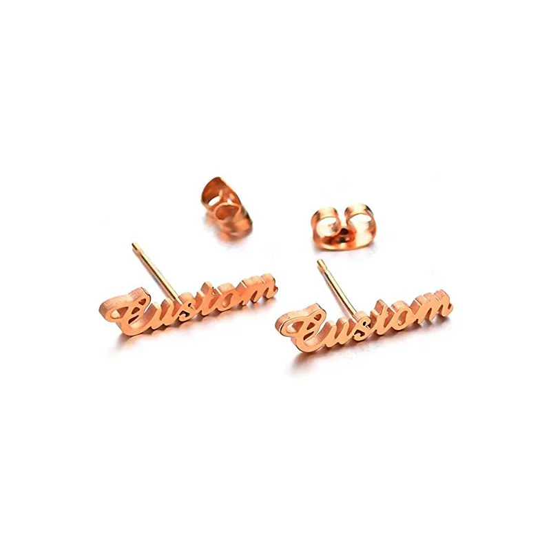 18K-Gold Silver Rose Gold Custom Nameplate stud Earring Stainless Steel Custom Personalized Name Earrings for Women
18K-Gold Silver Rose Gold Custom Nameplate stud Earring Stainless Steel Custom Personalized Name Earrings for Women