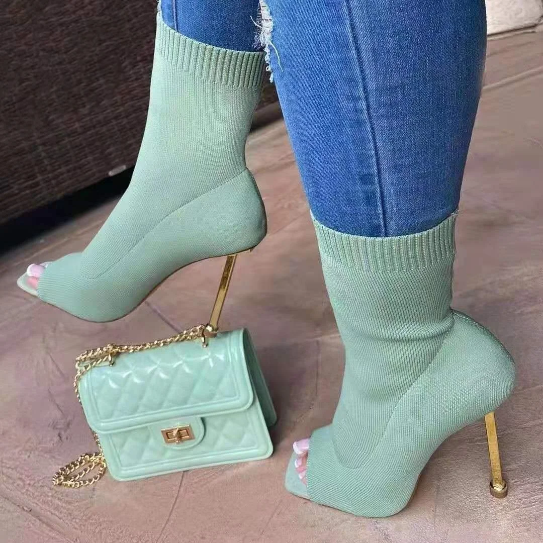 Women Open Toe Boots Stiletto High Heels Sexy Ladies Stretch Fabric Knit Sock Ankle Boots, Green,red
Women Open Toe Boots Stiletto High Heels Sexy Ladies Stretch Fabric Knit Sock Ankle Boots, Green,red