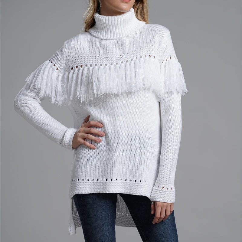 New loose long section turtleneck solid color loose tassel large size sweater high collar sweaters female
New loose long section turtleneck solid color loose tassel large size sweater high collar sweaters female