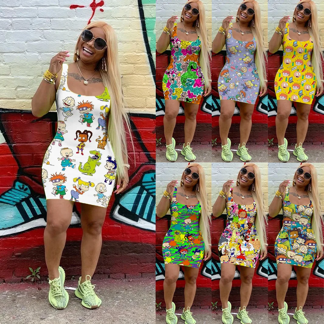 2021 floral digital printed summer sleeveless women mini short dress fashion bodycon cartoon printed dress, Custom choose
2021 floral digital printed summer sleeveless women mini short dress fashion bodycon cartoon printed dress, Custom choose