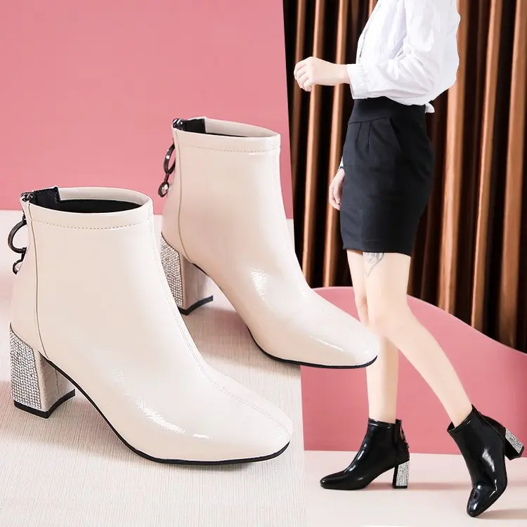 Best selling ladies new winter high heel boots fashion enamel leather rhinestone square heel sexy ankle boots, As the picture show
Best selling ladies new winter high heel boots fashion enamel leather rhinestone square heel sexy ankle boots, As the picture show