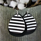 Engagement Black Wholesale Personalized Women's Black White Stripes Layered Faux Leather Earrings