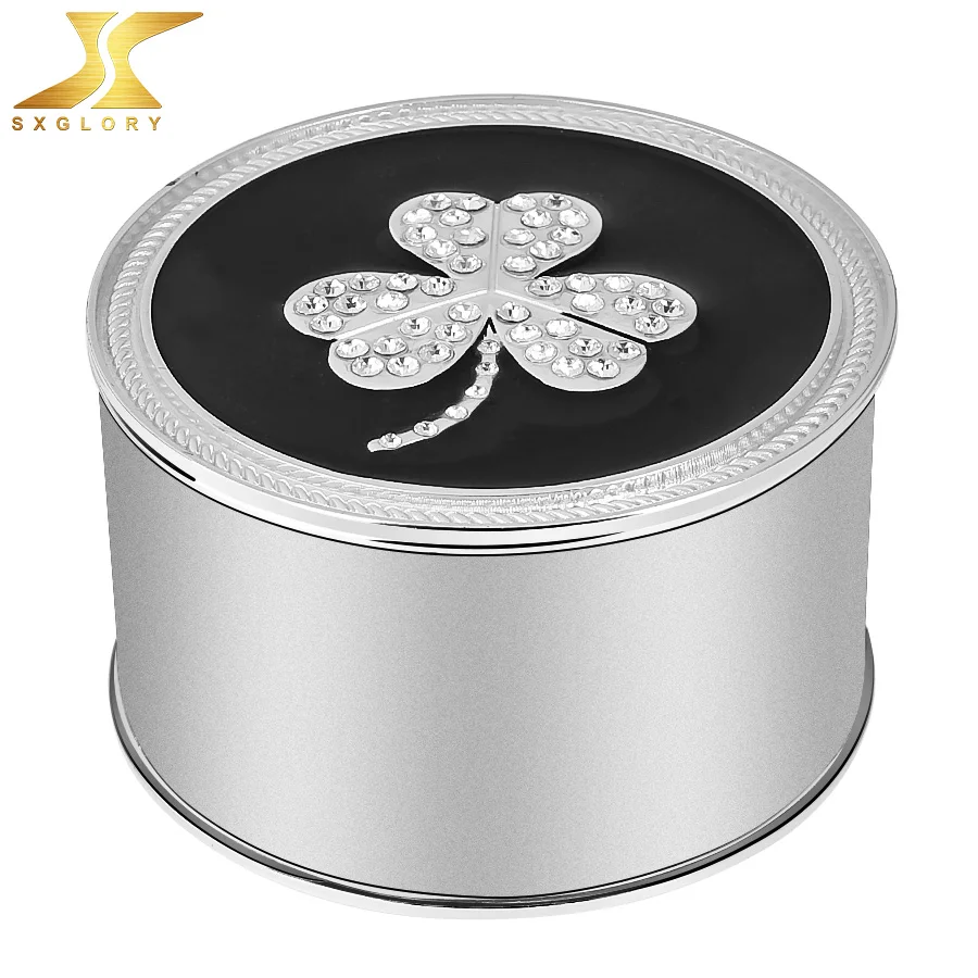 metal jewelry box wholesale silver clover trinket
