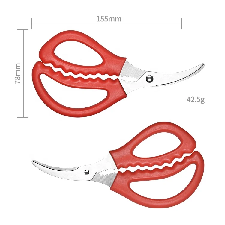 Custom New Design 440C Curved Craft Stainless Steel Vegetable Seafood Kitchen Shears Scissors