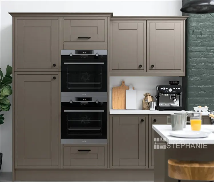 classic kitchen cabinet with luxury island, gray cupboard wood  kitchen cabinet