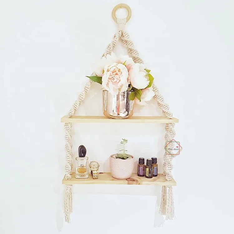 macrame double shelf hanging wall shelf macrame plant hangers with shelf indoor decor, Different colors
macrame double shelf hanging wall shelf macrame plant hangers with shelf indoor decor, Different colors