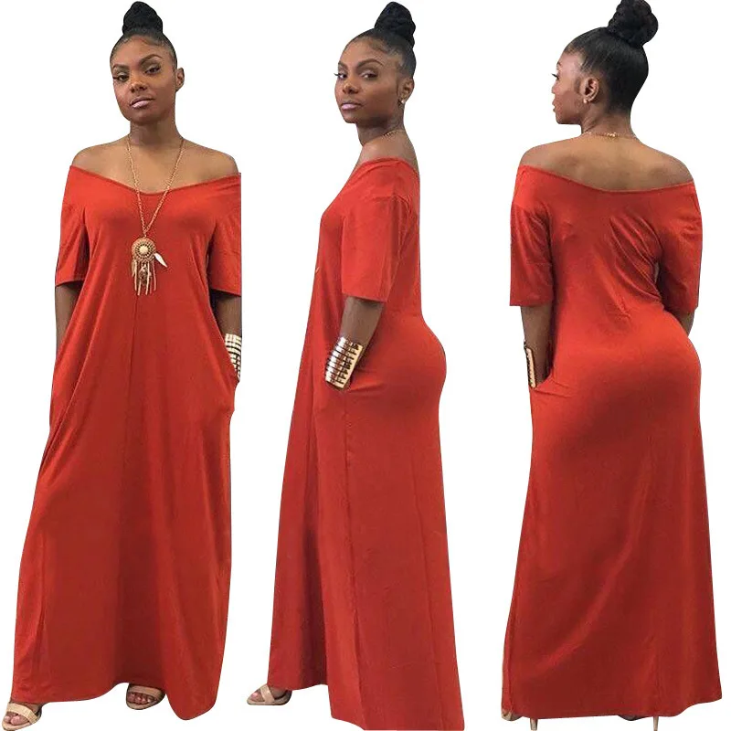 factory Price cross-border women's solid color loose shoulder short sleeve Long floor Dress With pocket new dress styles women
factory Price cross-border women's solid color loose shoulder short sleeve Long floor Dress With pocket new dress styles women