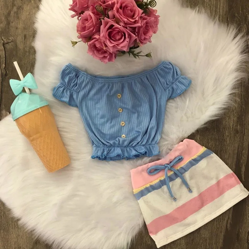New Fashion Toddler Kids Girl Clothes Set Summer Off Shoulder Tops + Striped Skirt 2PCS Outfit European Child Suit
New Fashion Toddler Kids Girl Clothes Set Summer Off Shoulder Tops + Striped Skirt 2PCS Outfit European Child Suit