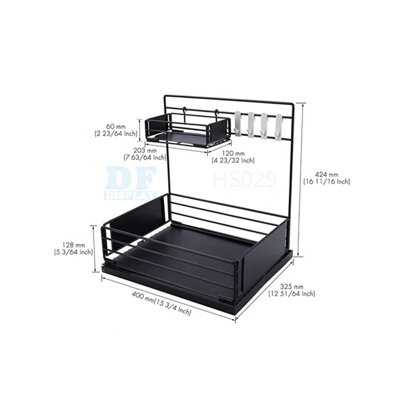 HS029B 2 Tier with 4 White Hooks Kitchen Under Sink Pull Out Cabinet Organizer Slide Out Drawers Shelf, Silver grey
HS029B 2 Tier with 4 White Hooks Kitchen Under Sink Pull Out Cabinet Organizer Slide Out Drawers Shelf, Silver grey
