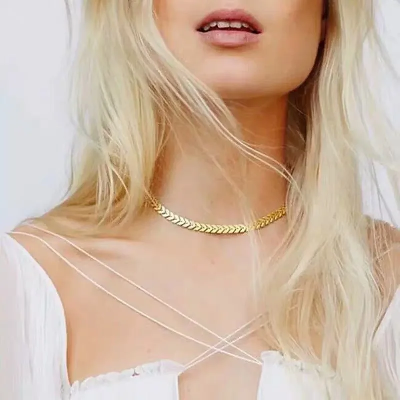 Beautiful Peace Olive Leaf Necklace Arrow V-Neck Choker Stack Necklace Fish Bone Chain Collar Necklace for Women, As picture
Beautiful Peace Olive Leaf Necklace Arrow V-Neck Choker Stack Necklace Fish Bone Chain Collar Necklace for Women, As picture