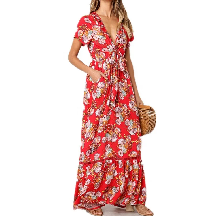 New arrival floral maxi summer dress women lady elegant maxi dress 
New arrival floral maxi summer dress women lady elegant maxi dress