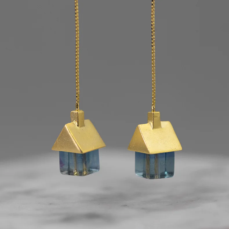 925 Sterling Silver Korean Jewelry Natural Fluorite House on the Cloud Long Drop Earrings for Women
925 Sterling Silver Korean Jewelry Natural Fluorite House on the Cloud Long Drop Earrings for Women