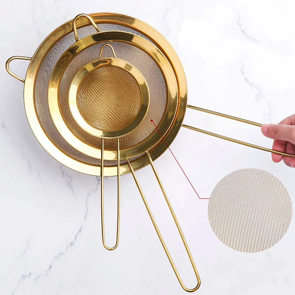 

Kitchen Utensils Rose Gold Strainer Set Fine Mesh Premium Stainless Steel 3.3, 5.5 and 8in Kitchen Strainers OEM Colour