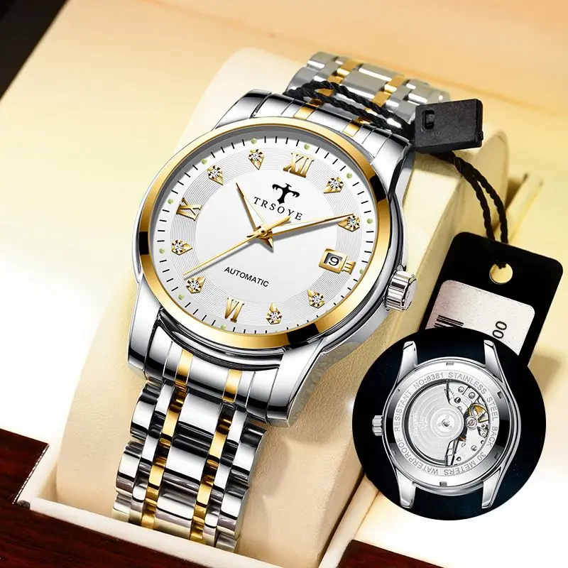 Automatic Mechanical Waterproof Best Dress Stainless Steel Calendar Bling Watches Men Wrist, Black
Automatic Mechanical Waterproof Best Dress Stainless Steel Calendar Bling Watches Men Wrist, Black