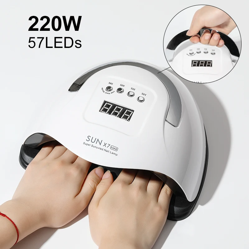 220W UV LED Nail Dryer Lamp 57 LEDs Lamp Quick Drying Nail Gel Polish Manicure Pedicure Professional Nail Salon Lamp Dryer, White
220W UV LED Nail Dryer Lamp 57 LEDs Lamp Quick Drying Nail Gel Polish Manicure Pedicure Professional Nail Salon Lamp Dryer, White