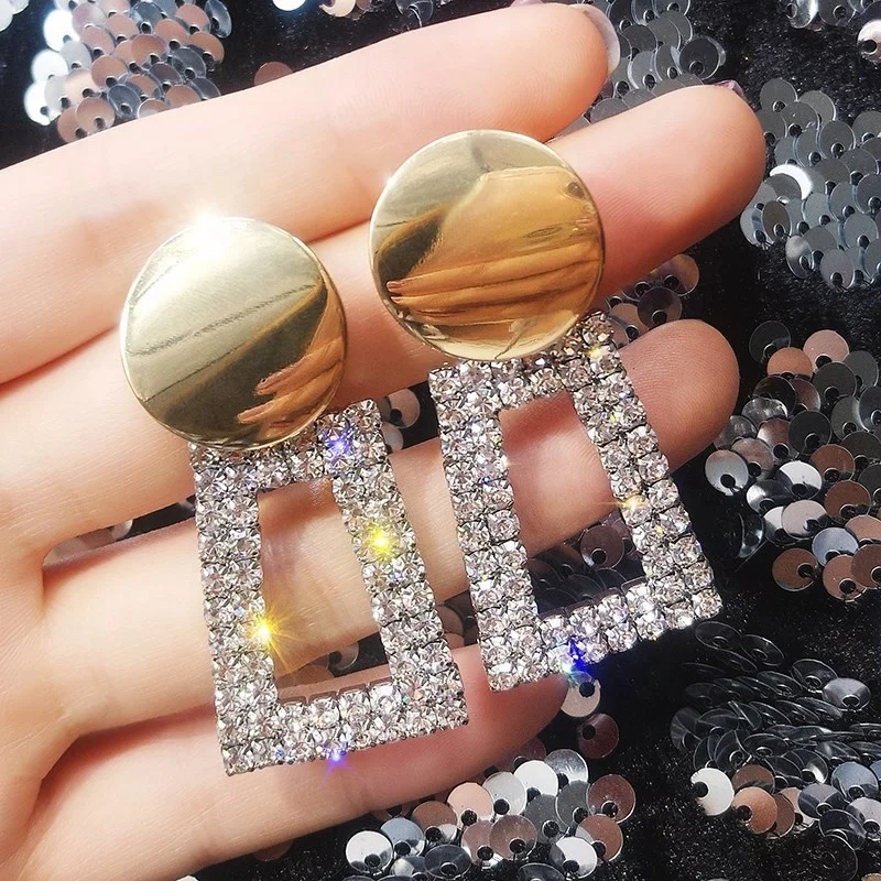 Fashion Gold Color Round Geometric Luxury Shining Square Rhinestone Earring for Women Party Jewelry Gift, Picture shows
Fashion Gold Color Round Geometric Luxury Shining Square Rhinestone Earring for Women Party Jewelry Gift, Picture shows