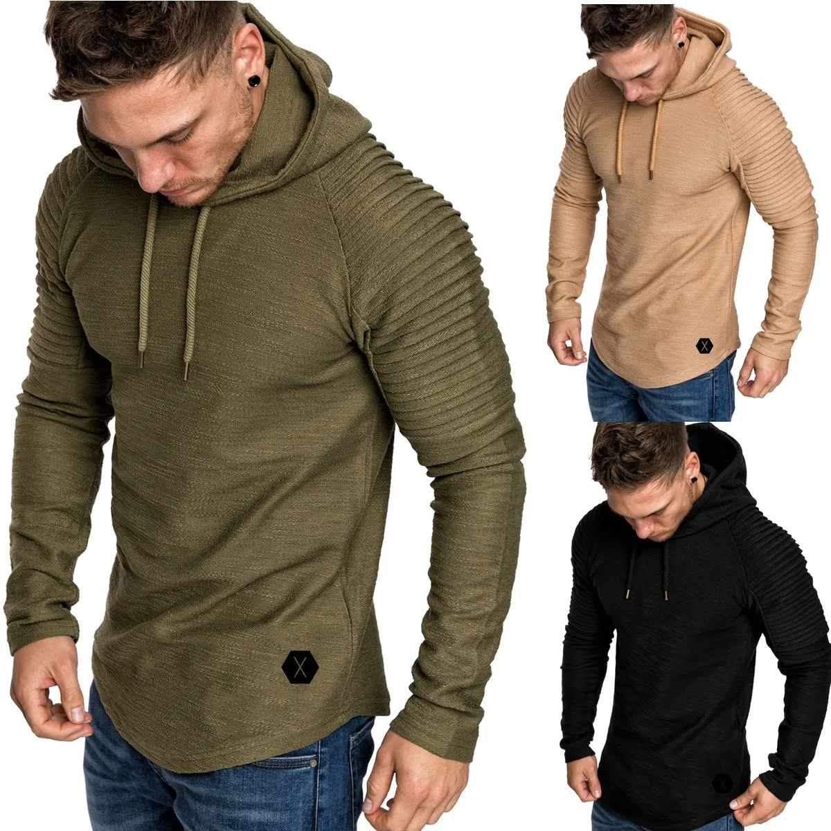 Wholesale men's pullover solid color pleated slim casual hoodie, Different colors and support to customized
Wholesale men's pullover solid color pleated slim casual hoodie, Different colors and support to customized
