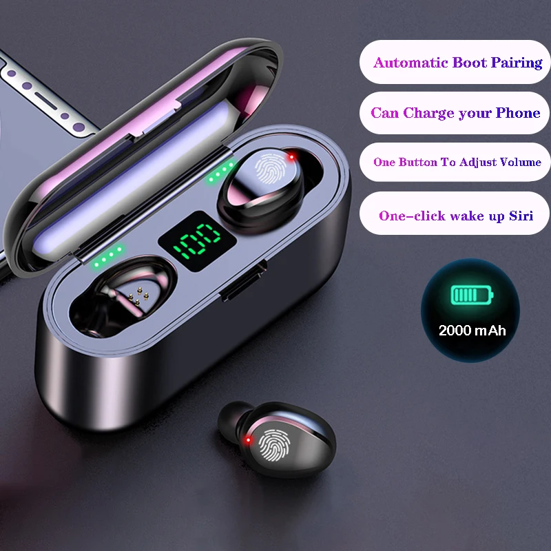 F9 Wireless Earphone 5.0 TWS Mini Wireless Earbuds Power Display Earphone with LED Charging Box Sports Power Bank
F9 Wireless Earphone 5.0 TWS Mini Wireless Earbuds Power Display Earphone with LED Charging Box Sports Power Bank