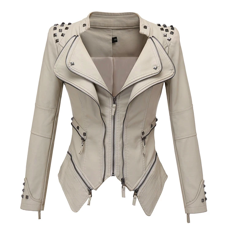 Fashion Lady Washed Faux Leather Jacket Rivet Short Double Zipper Women PU Motorcycle Leather Jacket, Black/white
Fashion Lady Washed Faux Leather Jacket Rivet Short Double Zipper Women PU Motorcycle Leather Jacket, Black/white