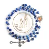 Religious Natural Kyanite Jewelry Necklace Our lady of Lourdes and St Bernadette Rosary With Cross