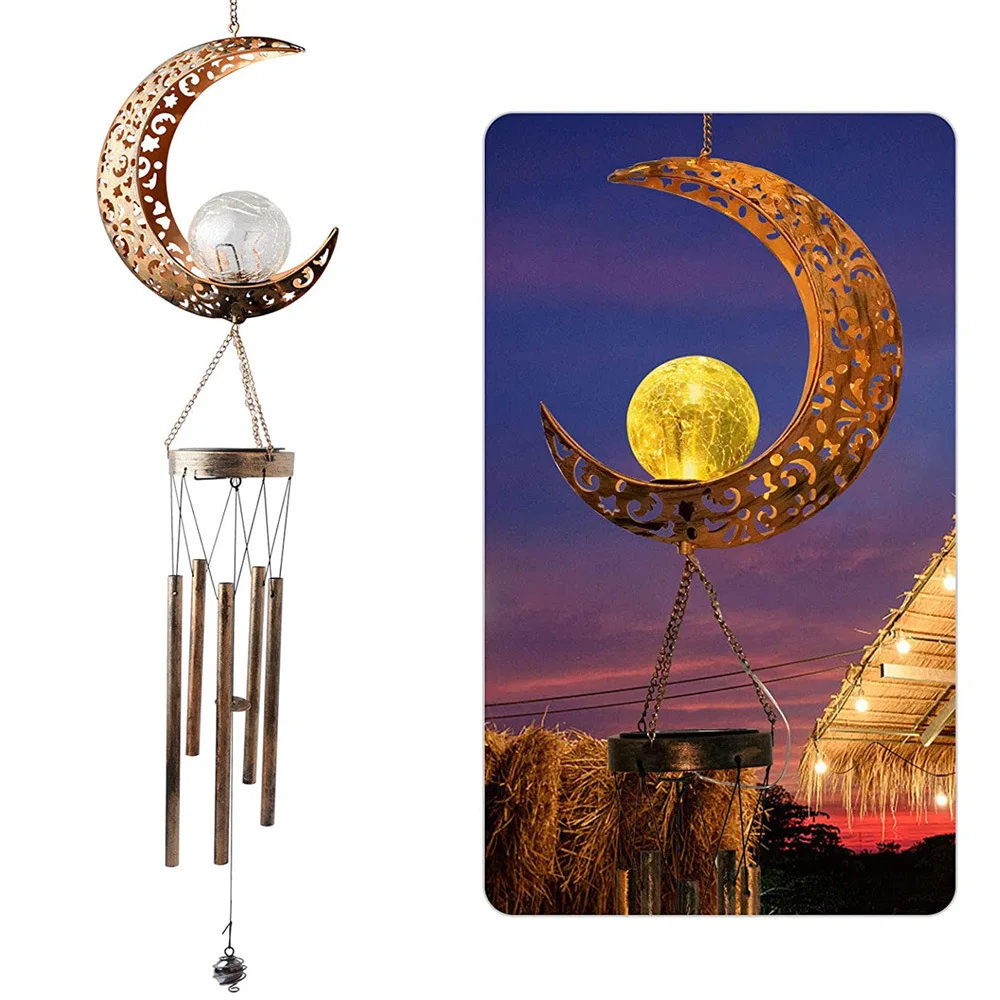 

Solar Wind Chimes for Outside Hanging Outdoor Decor Moon Crackle Glass Ball gift LED Light Sympathy Wind Chime Unique Memorial, Colorful