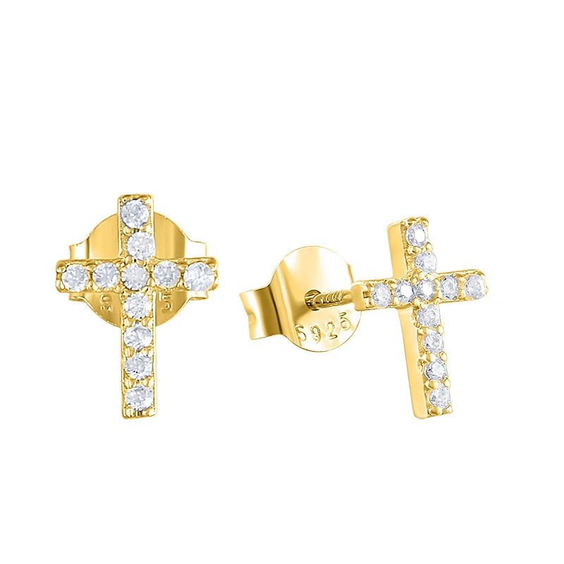 High End Stylish Trendy S925 Sterling Silver Small Cross Diamond Stud Earrings Crystal Pave Earrings Jewelry Vendors, Gold
High End Stylish Trendy S925 Sterling Silver Small Cross Diamond Stud Earrings Crystal Pave Earrings Jewelry Vendors, Gold