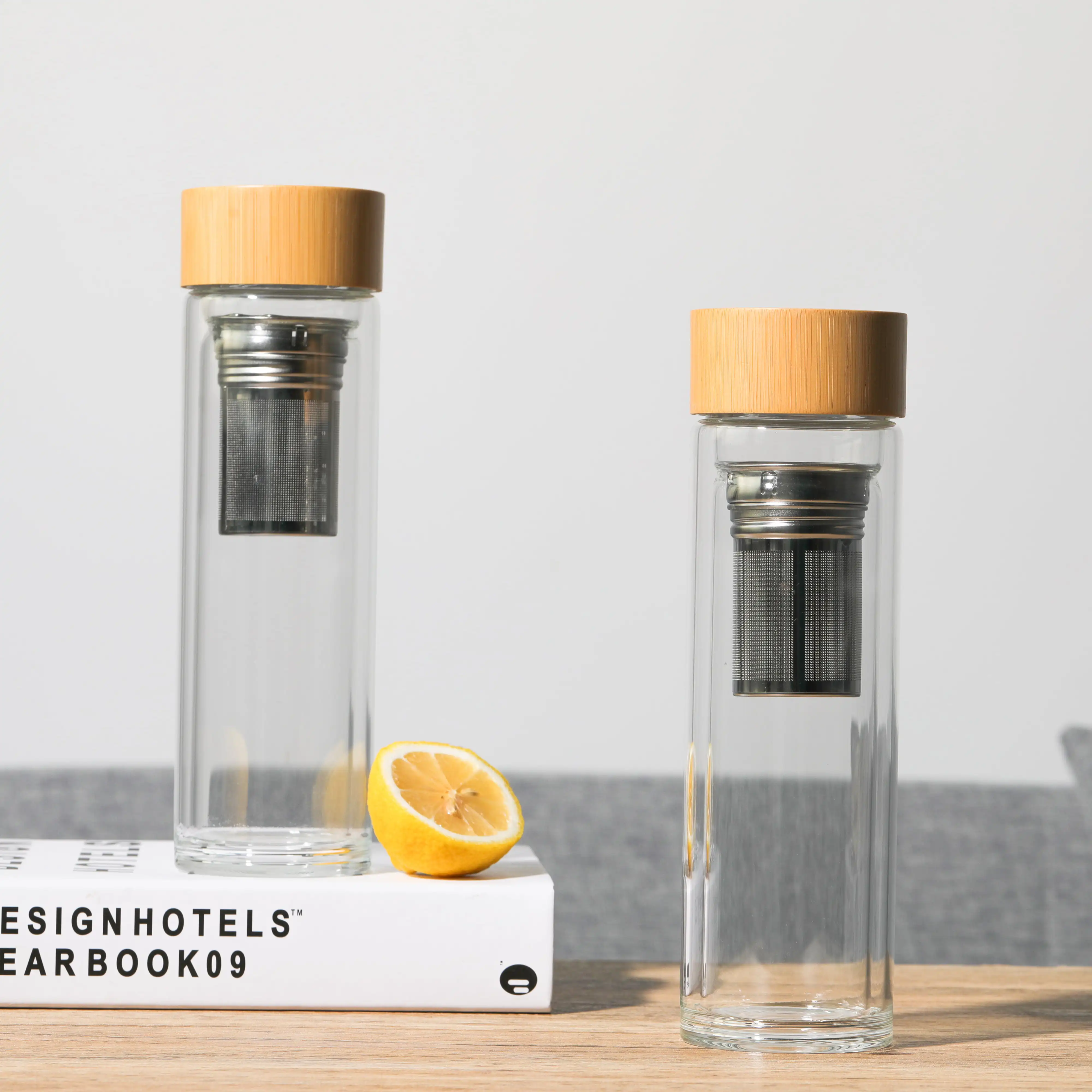 400ml wooden lid crystal double glass water bottle with high quality anti-scalding tea filter, Clear
400ml wooden lid crystal double glass water bottle with high quality anti-scalding tea filter, Clear