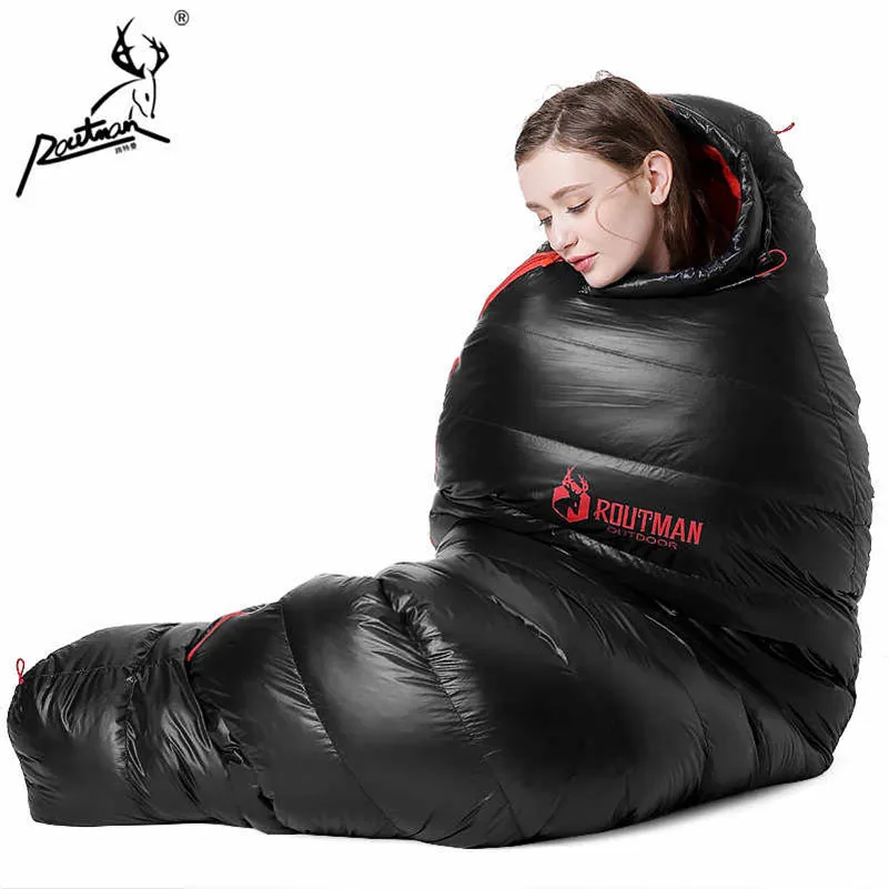 RS-309 ROUTMAN Extreme Cold weather -30 Degree Mummy Eider Down Sleeping Bag, Black, can be customized
RS-309 ROUTMAN Extreme Cold weather -30 Degree Mummy Eider Down Sleeping Bag, Black, can be customized