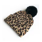 Fashion design warm thick leopard print multicolor winter hats with fur pom pom