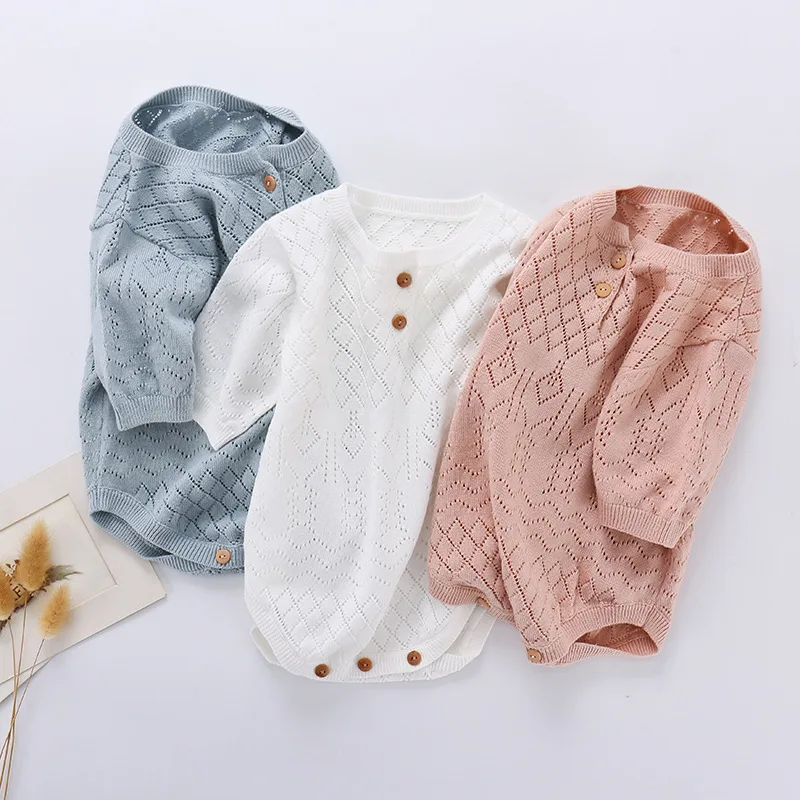 Wholesale Toddler Kids Clothing Rompers, solid color summer short-sleeved hollow knitted Cotton baby jumpsuit
Wholesale Toddler Kids Clothing Rompers, solid color summer short-sleeved hollow knitted Cotton baby jumpsuit