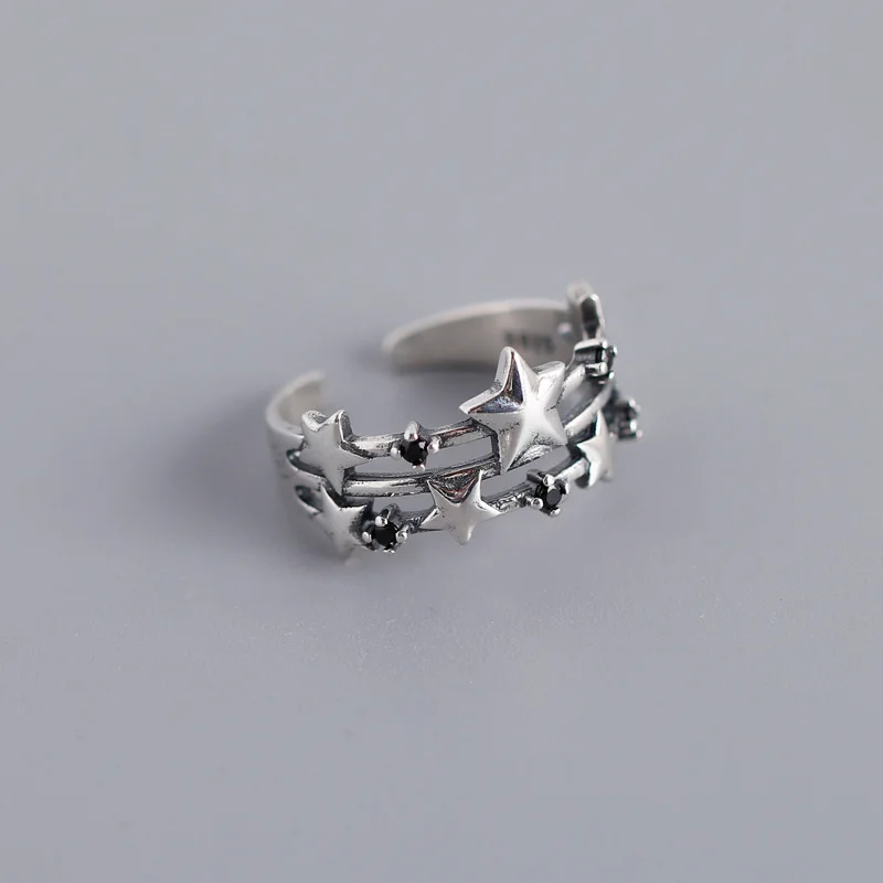 Antique Sterling Silver Adjustable Rings for Women S925 Sterling Silver Star and Black Zircon Boho Rings (SK860), As picture
Antique Sterling Silver Adjustable Rings for Women S925 Sterling Silver Star and Black Zircon Boho Rings (SK860), As picture