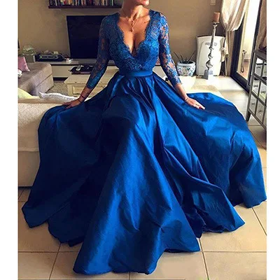 Cheap Royal Blue Evening Dress Lace Appliques Long Sleeves Split Prom Dresses Party Gowns, Picture
Cheap Royal Blue Evening Dress Lace Appliques Long Sleeves Split Prom Dresses Party Gowns, Picture