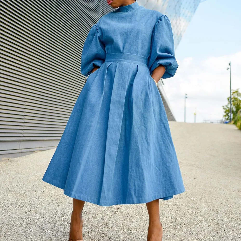 Temperament Commuter Blue Mid-length Skirt High Waist Puff Sleeve Dress, Picture color
Temperament Commuter Blue Mid-length Skirt High Waist Puff Sleeve Dress, Picture color