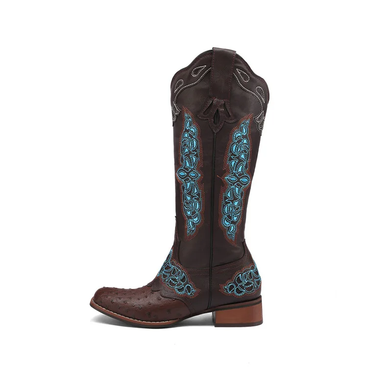 New women's boots high boots mid-heel round toe Velvet embroidery pattern handmade women's shoes
New women's boots high boots mid-heel round toe Velvet embroidery pattern handmade women's shoes