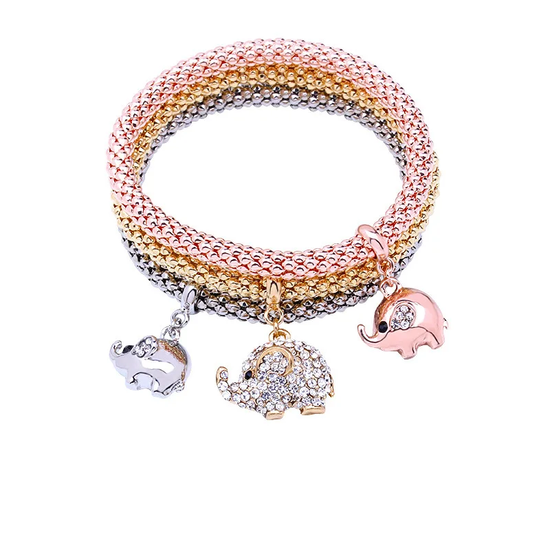 Pave Rhinestone Charm Corn Chain Bracelet Three Pieces Rose Gold Diamond Plated Elephant Pendant Corn Chain Set Bracelet
Pave Rhinestone Charm Corn Chain Bracelet Three Pieces Rose Gold Diamond Plated Elephant Pendant Corn Chain Set Bracelet