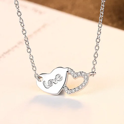 Women Double Heart Tiny Cubic Zirconia Love Words Pendant Necklace Pure 925 Silver Link Chain Zircon Hollow Heart Necklace
Women Double Heart Tiny Cubic Zirconia Love Words Pendant Necklace Pure 925 Silver Link Chain Zircon Hollow Heart Necklace