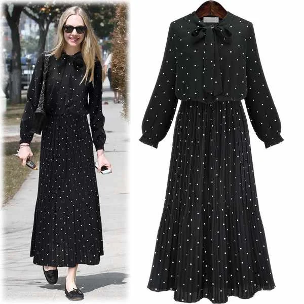 Spring And Autumn New Women's Large Size Polka Dot Long Sleeve Chiffon Dress Bohemian Pleated Long Skirt, Picture color
Spring And Autumn New Women's Large Size Polka Dot Long Sleeve Chiffon Dress Bohemian Pleated Long Skirt, Picture color