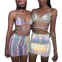 Reflective Bandage Strap Bra Half Body Bag Hip Skirt Two-Piece Suit Women Two Piece Outfits Set Clothing Lady Wear
Reflective Bandage Strap Bra Half Body Bag Hip Skirt Two-Piece Suit Women Two Piece Outfits Set Clothing Lady Wear