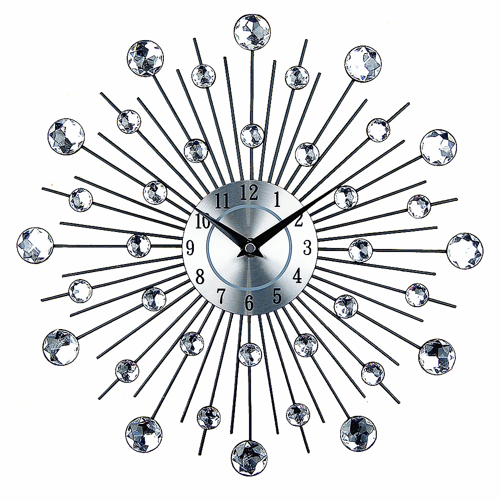 33CM Crystal Diamond 3D Wall Clock Metal Art Clock Luxury Modern Home Art Watch, Silver + black
33CM Crystal Diamond 3D Wall Clock Metal Art Clock Luxury Modern Home Art Watch, Silver + black