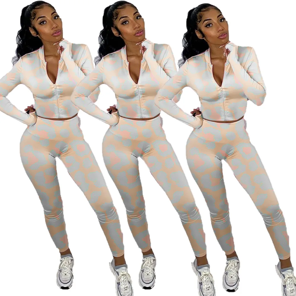 B34134A 2020 Online selling sports fashion sexy print lady 2 pcs clothing set, Shown