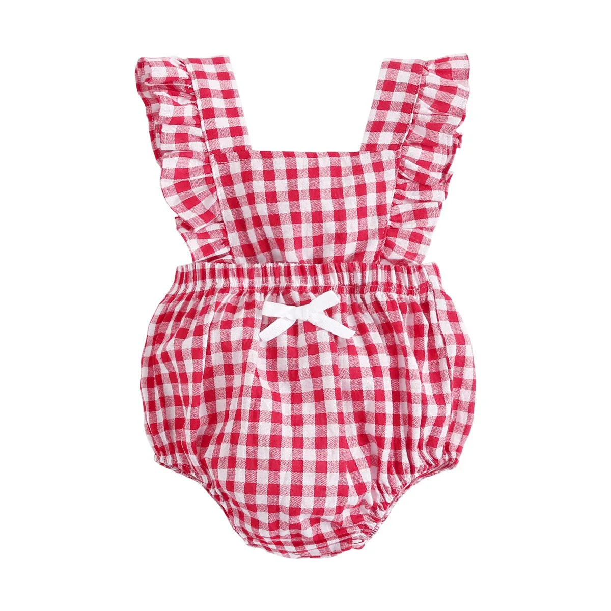 The hot sell baby plaid jumpsuit newborn lotus sleeve triangle crawling suit, 2 color 
The hot sell baby plaid jumpsuit newborn lotus sleeve triangle crawling suit, 2 color