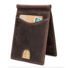 Factory price high quality top grain crazy horse leather men slim metal clip inside rfid money clip wallet