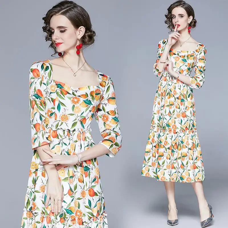 Spring New Fashion square collar tree fungus-like lacework fitted waist sweet long dresseses women lady elegant summer casual, Orange
Spring New Fashion square collar tree fungus-like lacework fitted waist sweet long dresseses women lady elegant summer casual, Orange